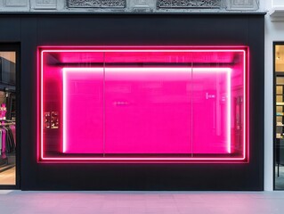 Compact urban beauty salon exterior with black matte walls, bold neon signage, trendy city feel, Beauty Salon, Urban Trendy