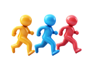 Colorful figures running together, energetic and dynamic movement. transparent background