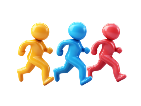 Colorful figures running together, energetic and dynamic movement. transparent background