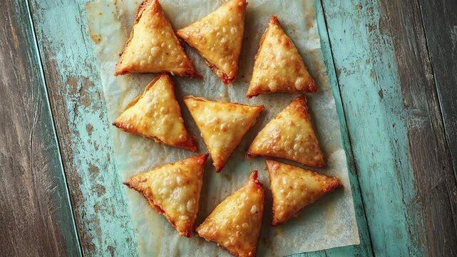 Crispy Golden Samosas on Rustic Wooden Background