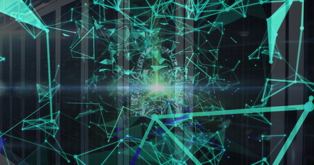 Image of networks and digital data processing over computer servers