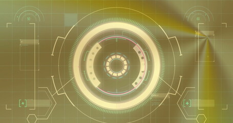 Obraz premium Image of data processing over scope scanning on colourful background