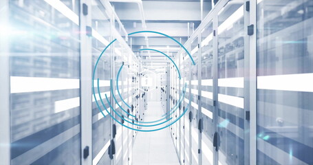 Image of padlock icons and digital data processing over computer servers