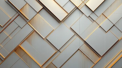 Obraz premium Intricate lines forming overlapping diamond shapes in gold, arranged on a soft gray tile background.
