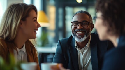 Joyful conversation among friends at a modern coffee shop during the afternoon, capturing genuine smiles and engaging interactions in a warm atmosphere