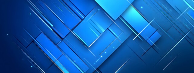 Blue background with diagonal lines and geometric shapes, representing technology or digital design
