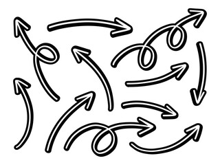 Hand drawn arrows collection Set simple flat arrows isolated on white background. Arrow mark icons and arrow paint. Stock vector. EPS10.