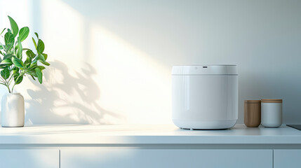 Fototapeta premium Rice Cooker On Smooth White Kitchen Counter For Cooking Rice .