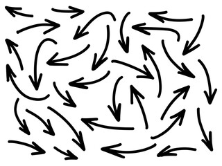 Hand drawn arrows collection Set simple flat arrows isolated on white background. Arrow mark icons and arrow paint. Stock vector. EPS10.