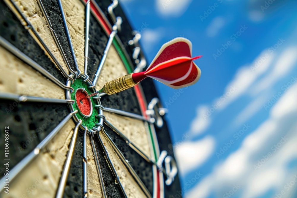 Poster A detailed view of a dart successfully striking the center of a target