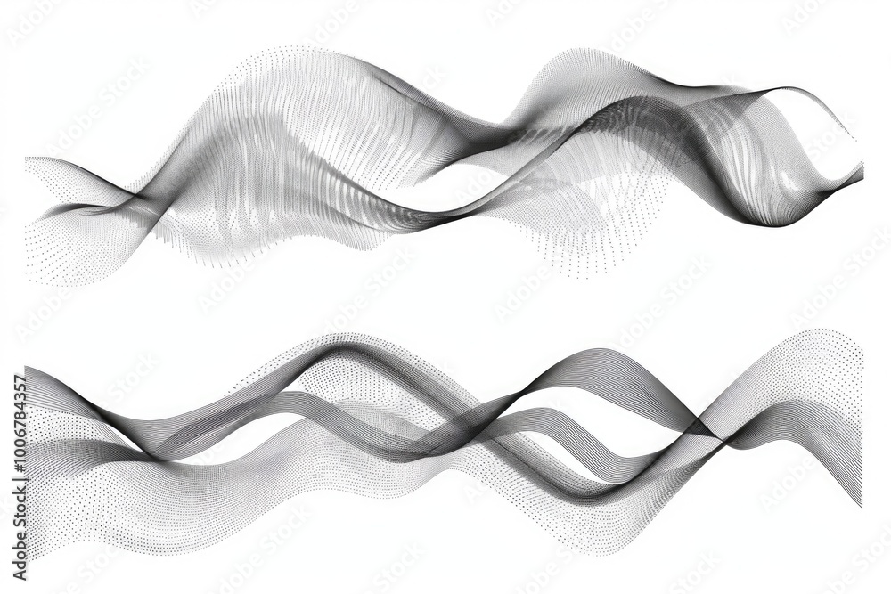 Poster a close-up of two wavy lines in black and white, great for abstract backgrounds or minimalist design