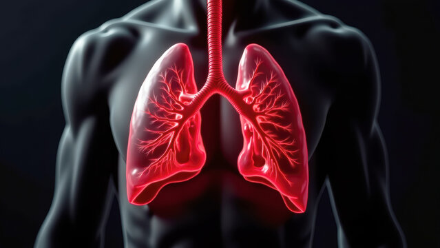 Realistic Depiction of Healthy Lungs Showing Clear Bronchial Network in Red for Educational Use