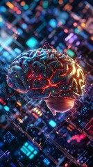 futuristic 3d rendering of a brain with digital circuit design, technology innovation concept