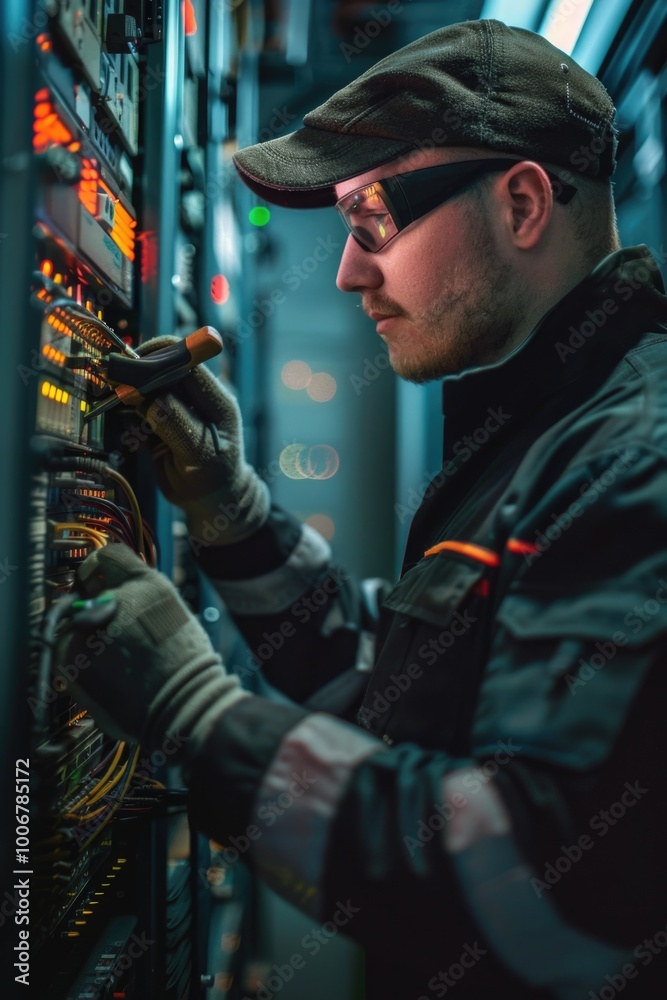 Poster a worker operating machinery in a industrial setting