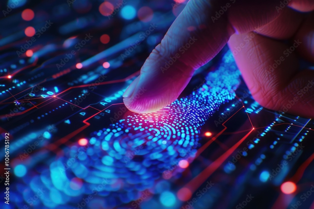 Aufkleber a close-up shot of a finger touching a fingerprint on a circuit board