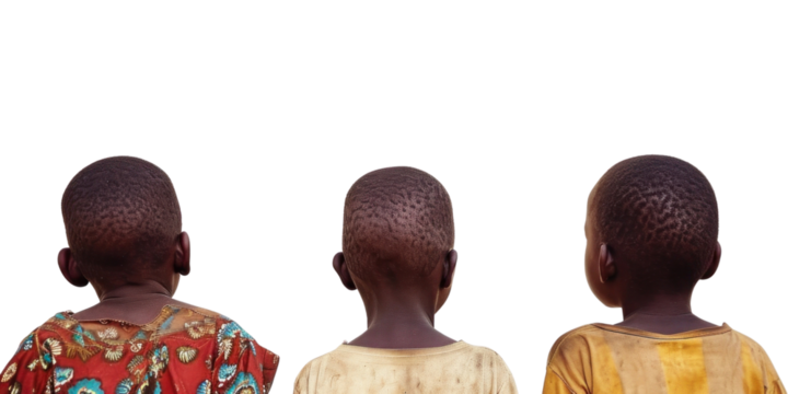 PNG  Smiling African kids back togetherness portrait.