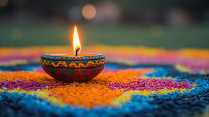 A single oil lamp decoration in happy Diwali festival