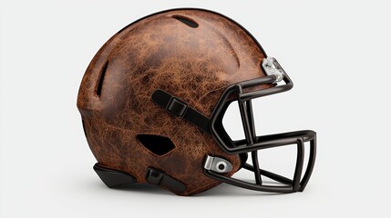 Fototapeta premium Vintage football helmet design with a brown leather finish on white isolated background.