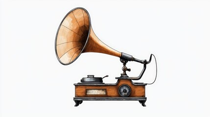Vintage gramophone on a white isolated background.