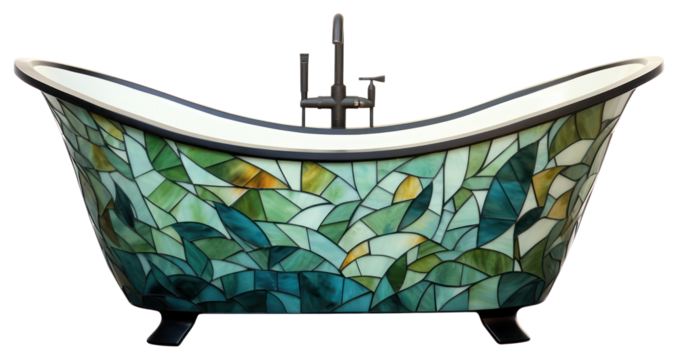PNG Mosaic tiles of bathtub white background stained glass bathroom.