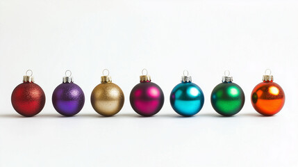 
Christmas balls baubles banner ornament colorful decoration in a row isolated on a white background
