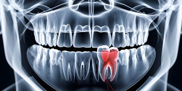 Detailed X Ray of a Human Jaw Highlighting the Dental Anatomy and Structure