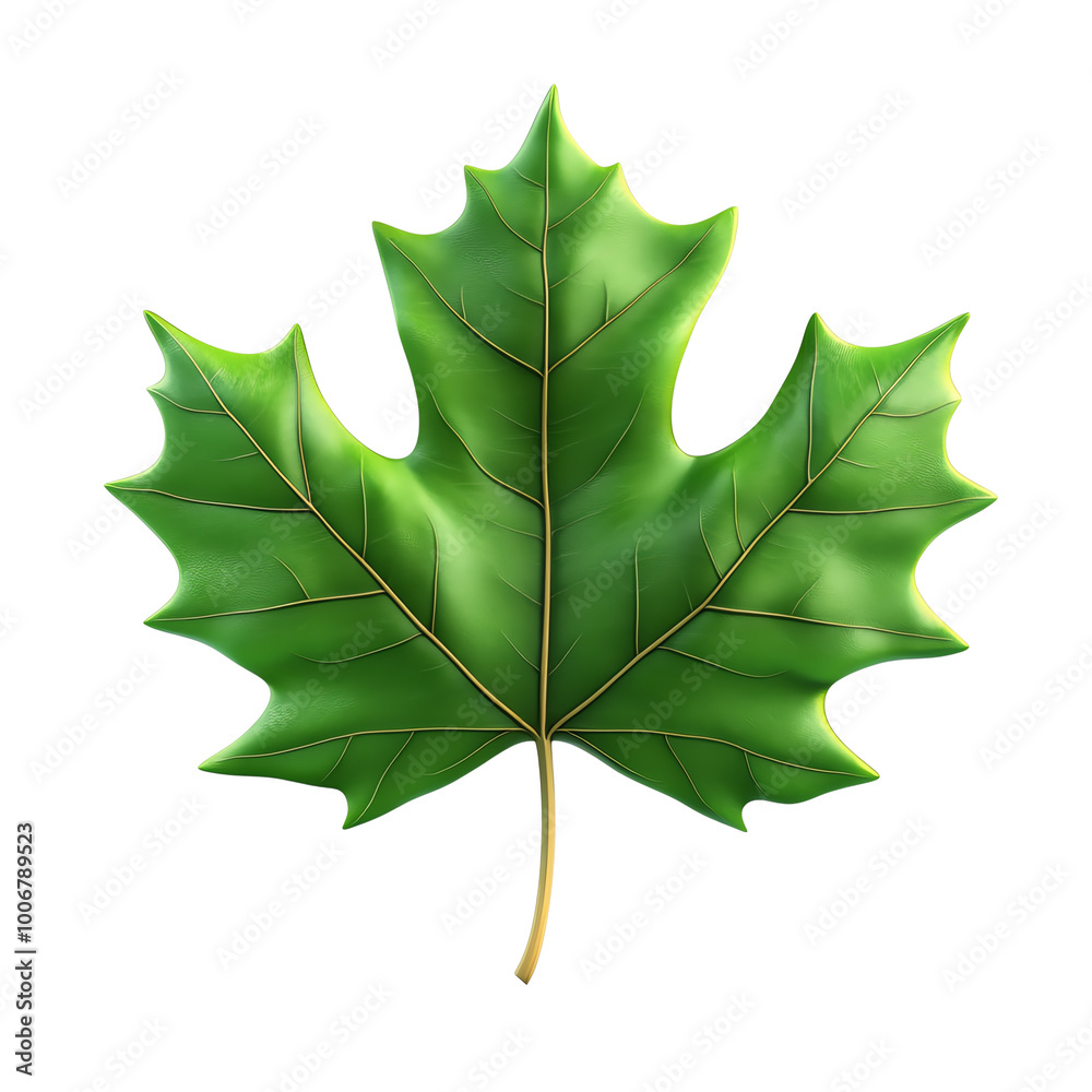Wall mural green maple leaf on a white isolated background. transparent background