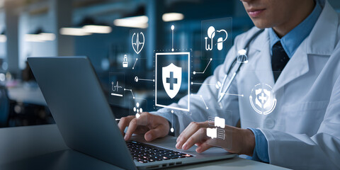 Doctor Typing on Laptop in Modern Medical Office