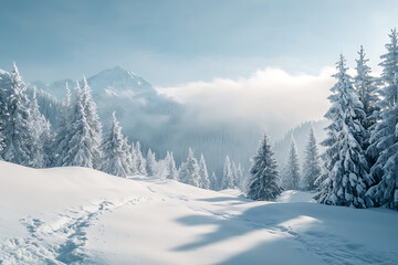 A minimalistic winter background featuring soft hues, snow-covered landscapes, and subtle details that capture the essence of winter's calm
