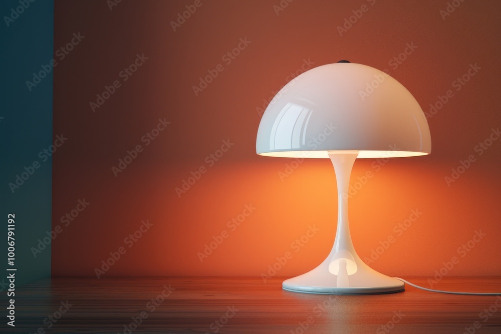 Aufkleber a simple still life image of a white lamp sitting on top of a wooden table