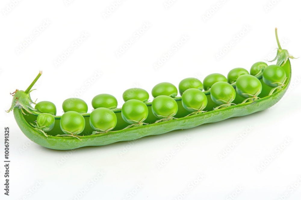 Poster Fresh peas arranged on a clean white surface