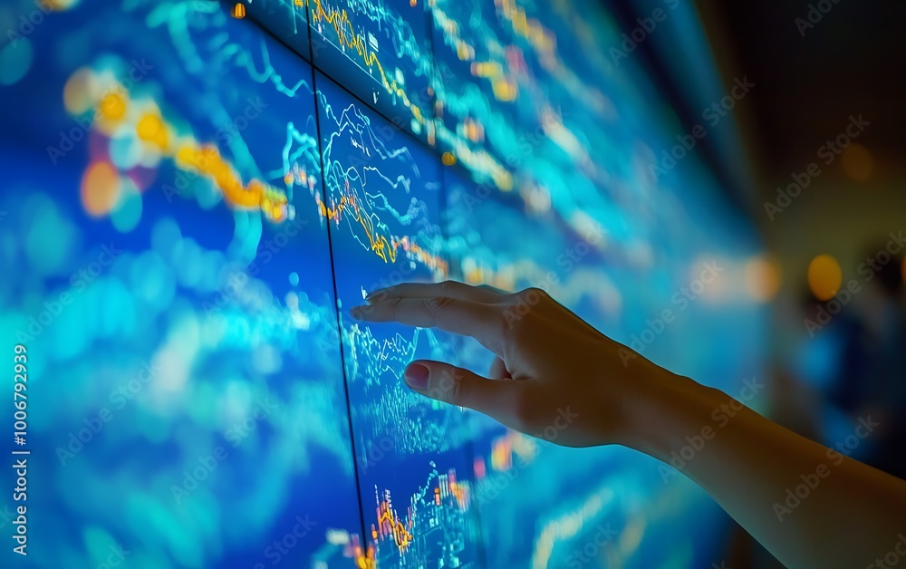 Poster engineer operating touchscreen in energy control center