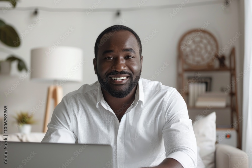 Poster a person sitting in front of a laptop with a focused expression, perfect for business or technology-