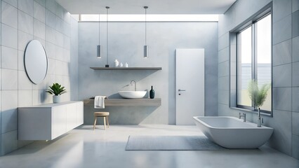 Fototapeta premium Minimalist interior design of modern Bathroom with white and grey tone
