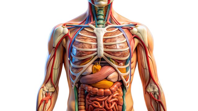 model showing internal organs isolate on transparency background