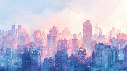 Fototapeta premium Urban Dreamscape: City Landscape in Ink and Watercolor Sketch Style