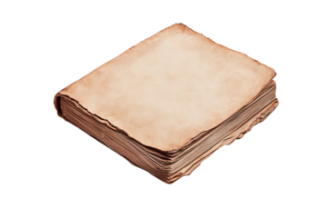 Old, vintage, blank book with aged pages on a white isolated background. transparent background