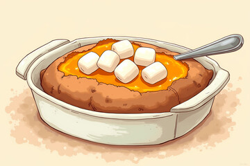 Illustrated sweet potato casserole with marshmallows