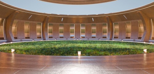 dome, arch, lawn,  hall modern architecture circular room with arches stairs with an empty central space circular © nana