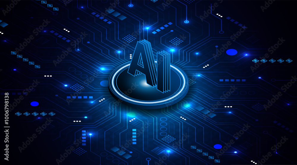 Aufkleber Digital technology of the future. AI icon or artificial intelligence symbol. Future advanced artificial intelligence technology circuit board concept