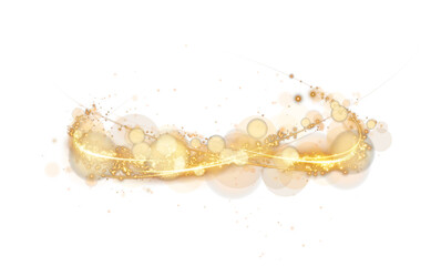 Sparks of dust and golden stars shine with special light. Trace of speed lines. Sparks on transparent background. Christmas light effect. Golden sparkling particles of magic dust. A luminous bokeh tha