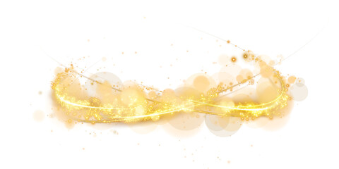 Sparks of dust and golden stars shine with special light. Trace of speed lines. Sparks on transparent background. Christmas light effect. Golden sparkling particles of magic dust. A luminous bokeh tha