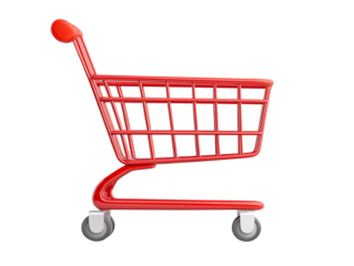 Red shopping cart on a white isolated background. transparent background