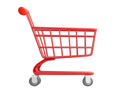 Red shopping cart on a white isolated background. transparent background