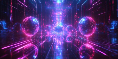 Fototapeta premium a futuristic city with neon lights and a neon tunnel