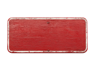 Red rectangular sign with a weathered texture on a white isolated background. transparent background