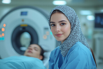 portrait of a arabic nurse in a hospital