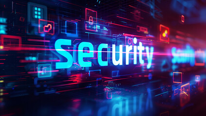 The word protection is in the center with bright cubes and lines