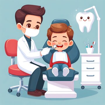 dentist examining happy boy in dental chair clip art preview