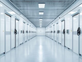 Fototapeta premium Advanced industrial freezer technology in expansive warehouse setting